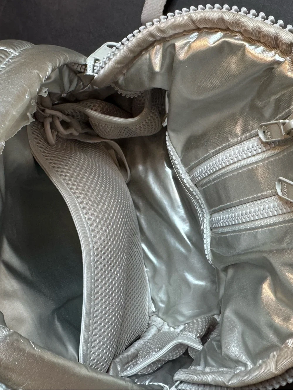 Dagne Dover Silver Quilted Mini Backpack Metallic Lightweight Travel Bag